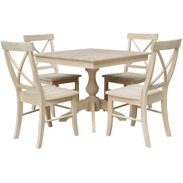 International Concepts 36" x 36" Square Top Pedestal Table With 4 Chairs (Set of 5) - Unfinished