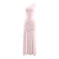 thumbnail image 4 of EliteGoogv Womens Bodycon Dresses One Shoulder Asymmetric Ruched Long Dresses For Women Slim Fit Satin Formal Evening Party Dresses Pink, 4 of 7