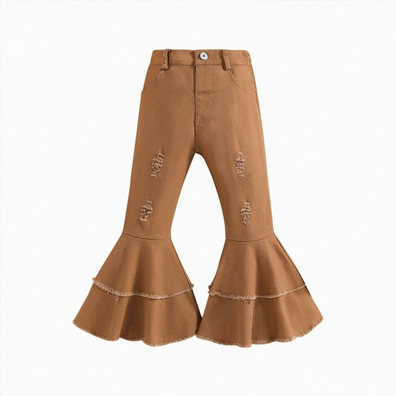 Hessimy Teen Girls Cargo Pants With Pockets Parachute Pants For Women Baggy Drawstring Streetwear Trendy Pants Little Girl Toddler Girl (Coffee,3-4 Years)