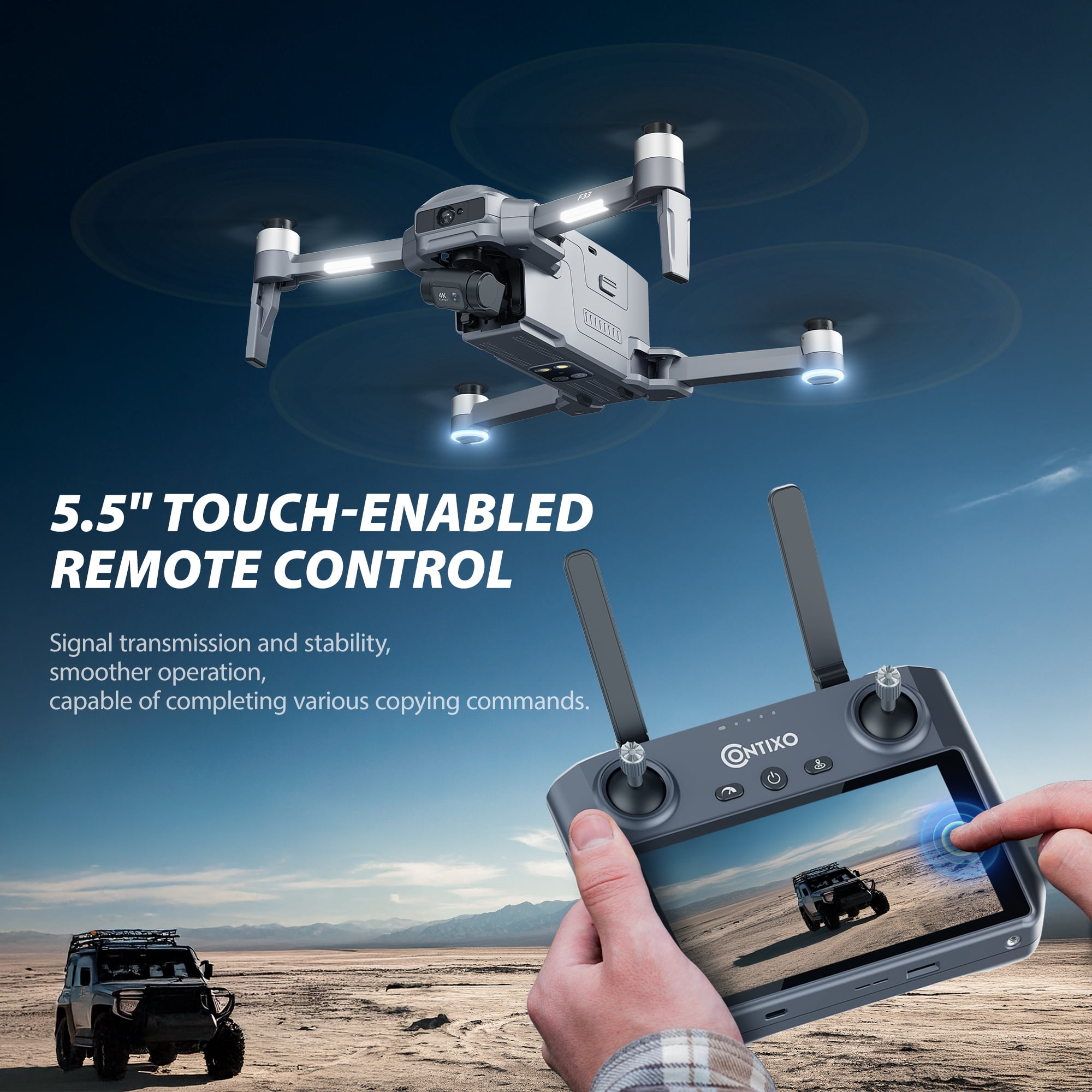 Contixo F33 Vortex 4K Drones for Adults with Camera, 2-Axis Gimbal GPS Drones for Adults with Remote and Case, Gray