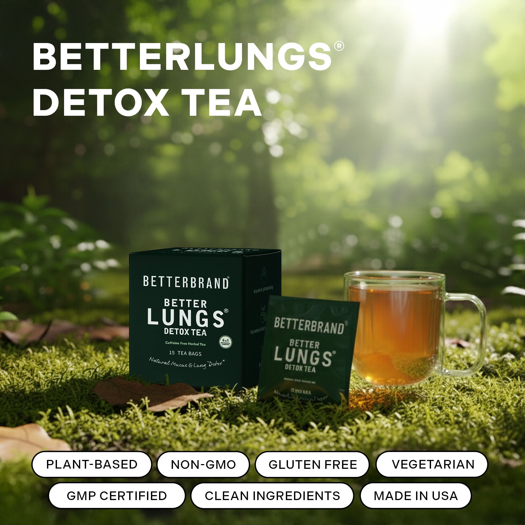 Betterbrand Mullein Tea Bags for Lung Detox - Respiratory Support with Thyme, Elderberry, Ginseng, Ginger, Caffeine Free Herbal Blend - 15 Tea Bags (Pack of 1 )