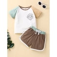 thumbnail image 2 of Coduop Toddler Baby Girls Boys Outfit Short Sleeve T-Shirt Patchwork Shorts Set, 2 of 9