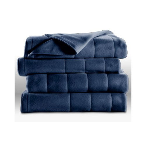 Sunbeam Heated Electric Blanket Quilted Fleece Royal Dreams Newport Blue King Washable Auto Shut Off 10 Heat Settings