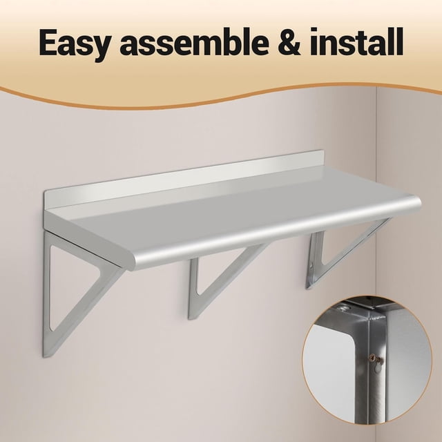 Zzistar Étagères Murales en Acier Inoxydable Robustes, Étagères Flottantes de Qualité Commerciale avec Finition Brossée, Support Triangle et Installation Sans Outils pour Cuisine, Garage, Buanderie