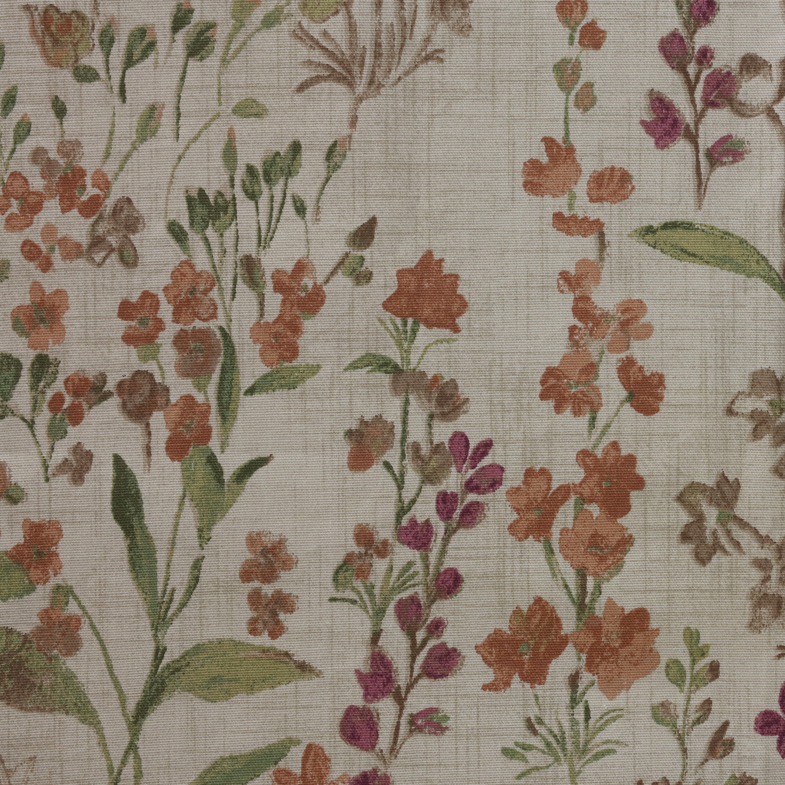 Rosie Textured Cotton Floral Print Curtain Panel - Pair each 50" x 63" in Linen