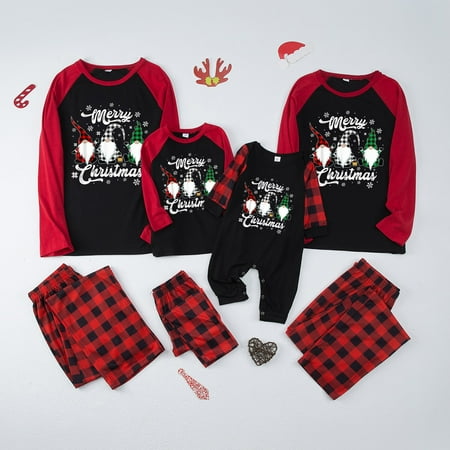 

NEGJ Men Dad Family Christmas Pajamas Check Patchwork Doll Printed Loungewear Pajamas Set Parent Child