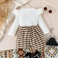 thumbnail image 4 of GYRATEDREAM Infant Baby Girls Fall Winter Outfit Toddler Ruffle Long Sleeve Bow Front T Shirt Tops Button down Plaid Mini Skirt Skort Set Clothes 2Pcs for 6 Months-4 Years Brown, 4 of 8