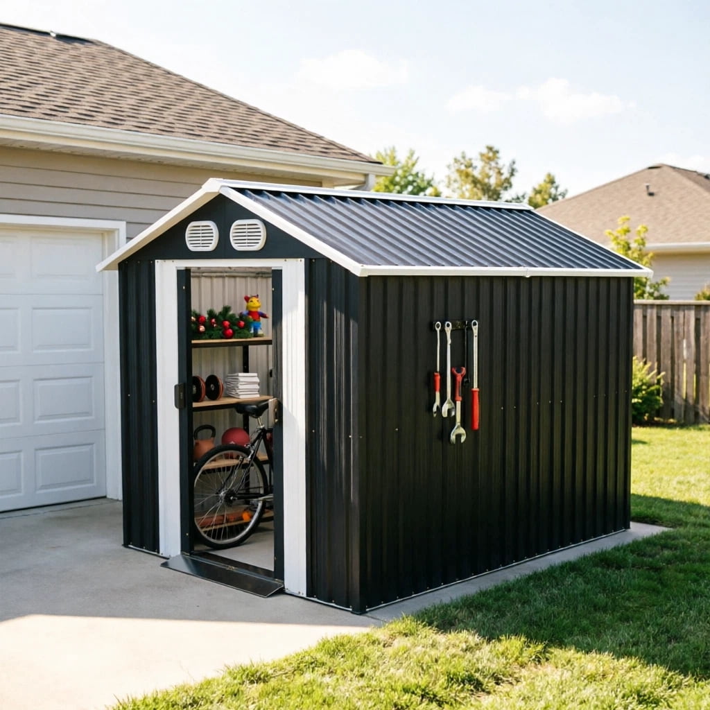 NETAJE 10'x10' Outdoor Metal Shed with Updated Frame, Lockable
