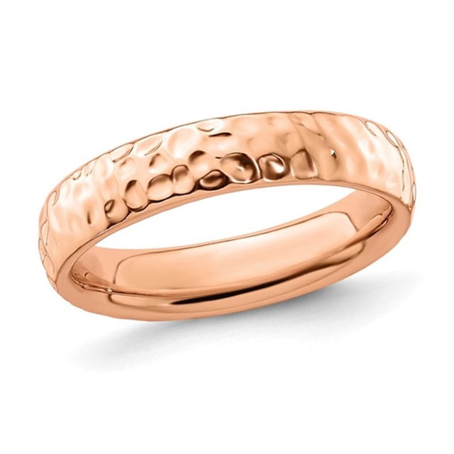 Rose Plated Sterling Silver Hammered Wedding Band Ring