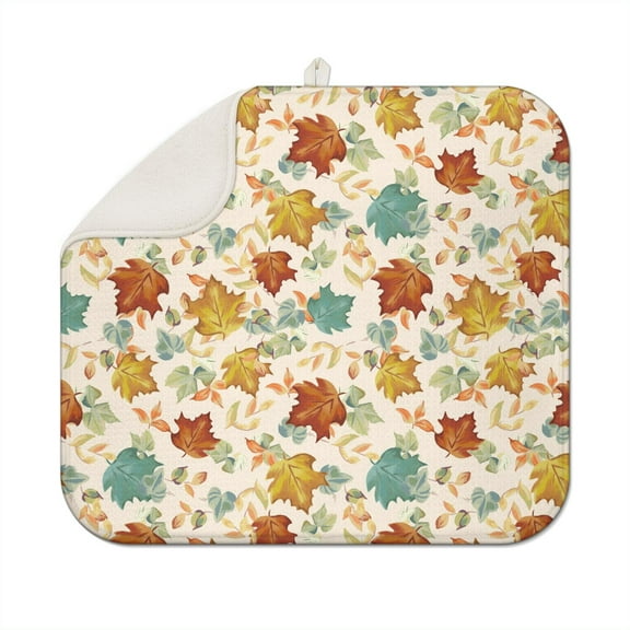 Fall Pumpkin Dish Drying Mat for Kitchen Autumn Maple Leaves Thanksgiving Day Microfiber Drying Mats Absorbent Reversible Dish Pad Medium Dish Draining Mat 16x18 inch