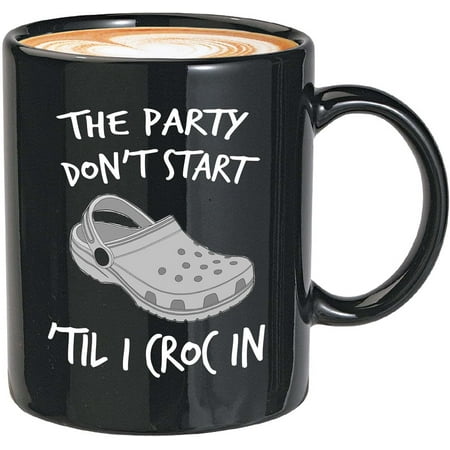 

Novelty Nursing Coffee Mug - The Party Dont Start Till I Croc In - Doctor Hospital Worker Coworker Doctor Pharmacy for Women Men 11 Oz