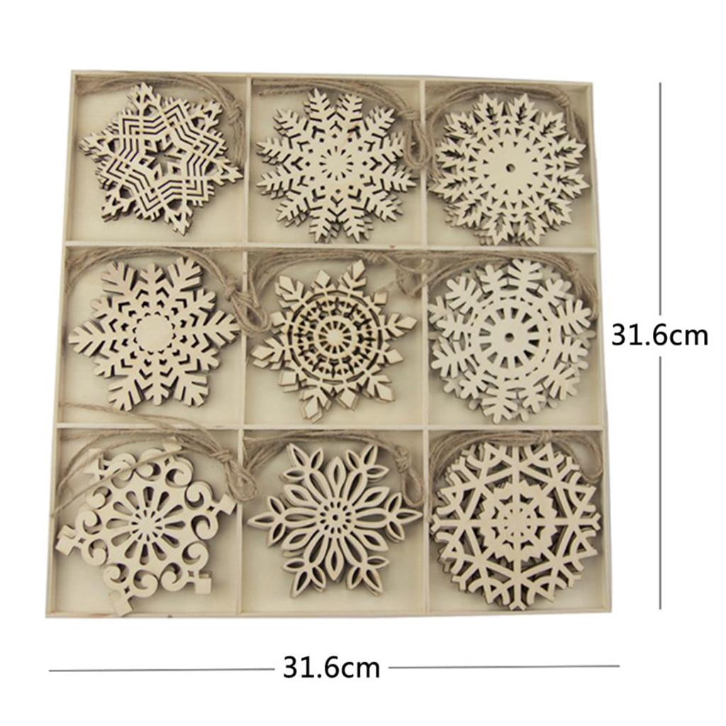 GUOOL Snowflake Christmas Wooden Slices Wooden Gift Tags Blank Wood Hanging Ornaments Cutouts Crafts with Twine Ropes for Kids Crafts Christmas Ornaments