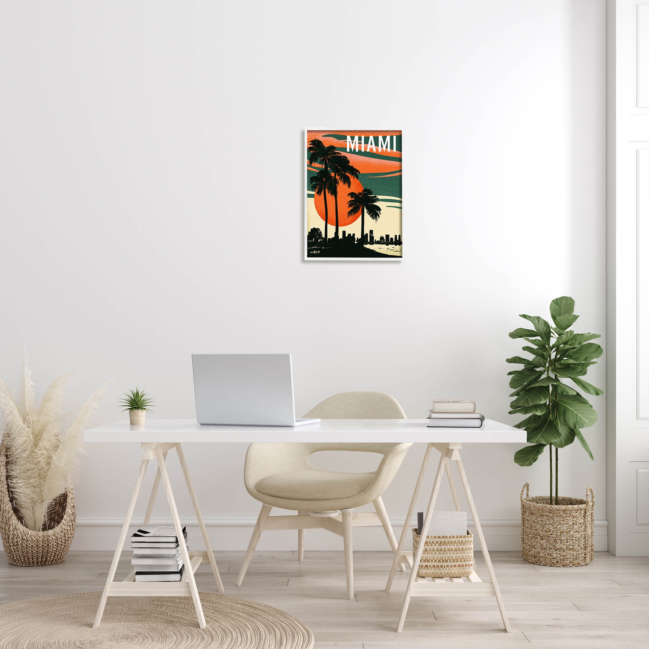 Stupell Industries Tropical Miami Palms Silhouette Graphic Art White Framed Art Print Wall Art, Design by Ziwei Li
