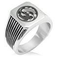 thumbnail image 1 of Stainless Steel Koi Fish Yin Yang Needle Stripe Pattern Biker Style Polished Ring, 1 of 1