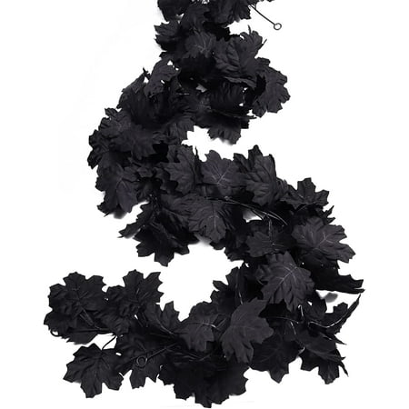 1/2 Pack Artificial Fall Maple Leaf Garland Hanging Black Fall Leaves Vine Artificial Autumn Garland Thanksgiving Decor for Home Wedding Party Fireplace Wall Door (Black)