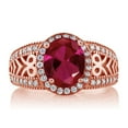 thumbnail image 2 of Gem Stone King 18K Rose Gold Plated Silver Red Created Ruby Ring for Women (3.99 Cttw, Gemstone July Birthstone, Oval 10X8MM, Size 9), 2 of 2