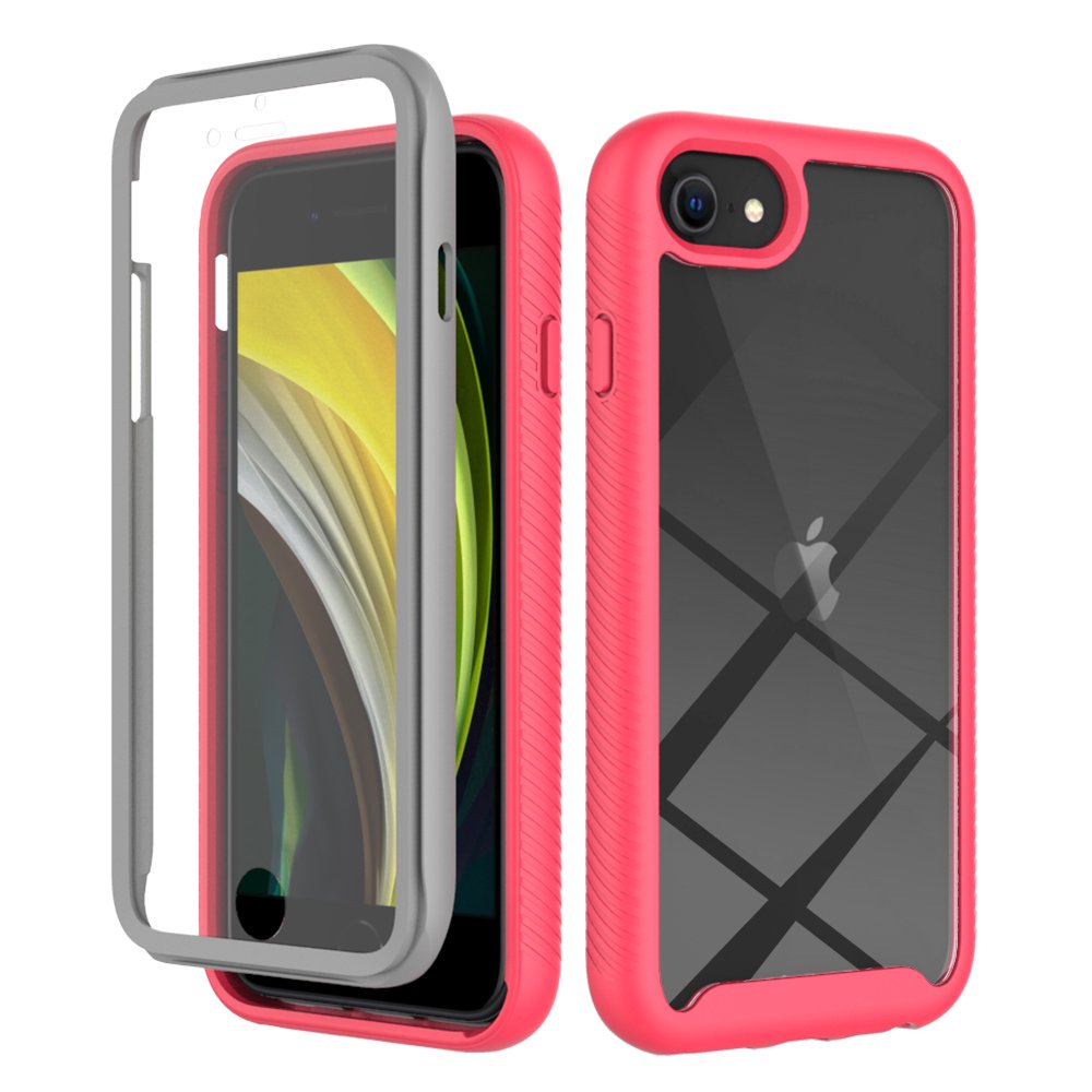 iPhone SE 2022 Case with Built in Screen Protector,Dteck Full-Body Shockproof Rubber Hybrid Protection Crystal Clear PC Back Protective Phone Case Cover for iPhone 7/8/SE 2020,Pink