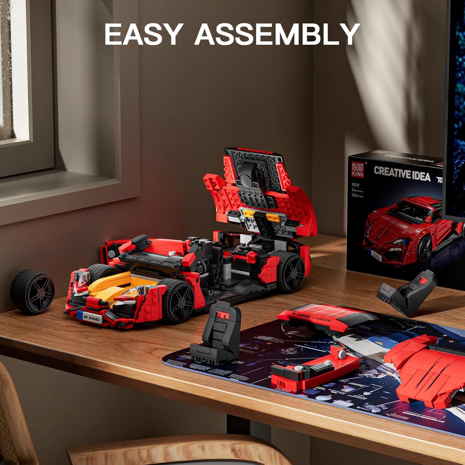 Car Building Sets, 1:12 Scale Red Sports Vehicle Model, 10117 Collectible Toys Building Kits, Build and Display Construction Set for Adults Aged 14+ (1311 Pieces)