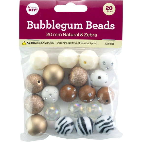CousinDIY Bubblegum Bead 20mm 20/Pkg-Natural Zebra