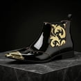 thumbnail image 2 of Men's Metal Toe Cap Chelsea Boots, Pointed Toe Ankle Boots, Formal Dress Boots Punk Rock Style Pointed Toe Boots, 2 of 6