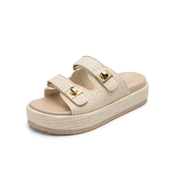 DREAM PAIRS Platform Sandals Women Raffia Espadrilles Summer Comfortable Wedge Sandals Beach Vacation Adjustable Buckle Cute Slide Sandals