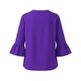 thumbnail image 5 of ClodeEU Women's V Neck 3/4 Flare Sleeve Blouse,Casual Solid Color Ruffle Cuff Top Purple,Women's Plus S, 5 of 8