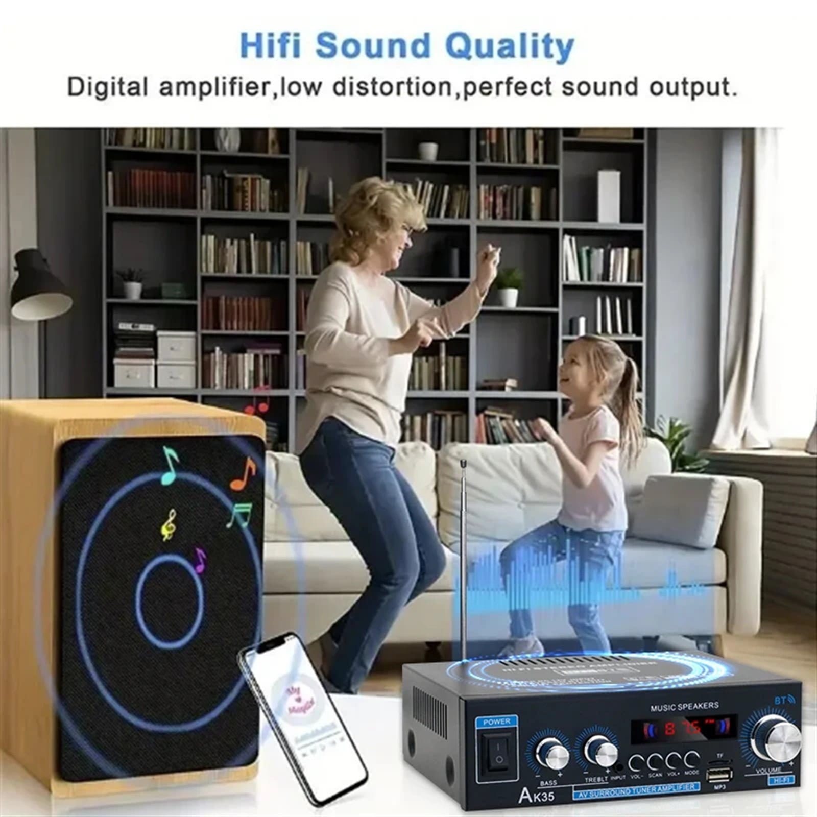 HiFi Digital Amplifier AK35 Amplifiers MP3 Channel 2.0 Sound Amplifier AMP Support For Home Car MAX 400W*2 ,Bass Treble Control