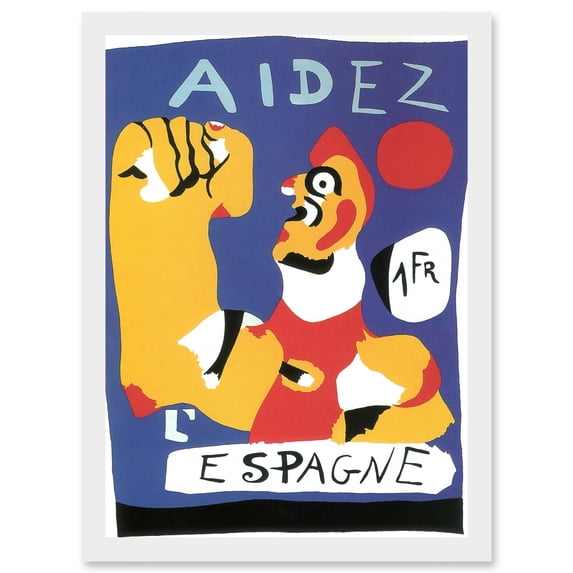Spanish Civil War Miro Aid Vintage Advert Blue Yellow Espagne A4 Artwork Framed Wall Art Print