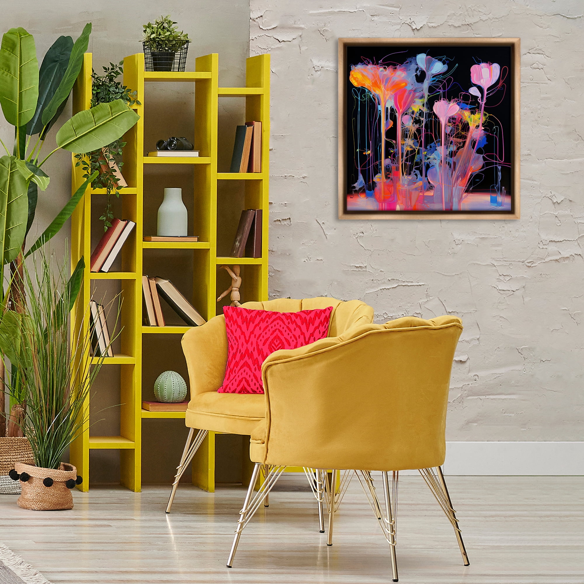 Stupell Industries Bold Otherworldly Blossoms Abstract Painting Brown Floater Framed Canvas Art Print Wall Art, 25 x 25