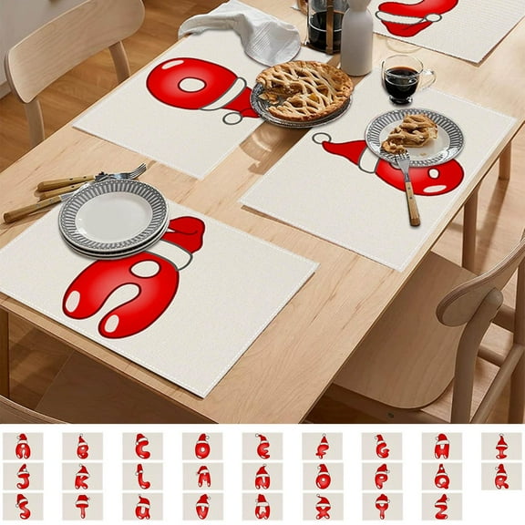 Clearance! Caoblia 26 Letters Christmas Placemats 12x18" Washable Wipeable Heat-Proof Christmas Placemats for Kitchen, Dining Table, Holiday, Party Decor Supplies, Christmas Decorations
