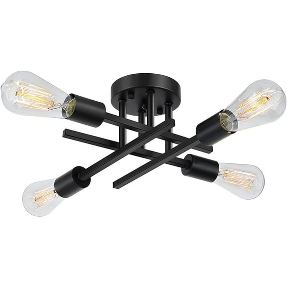 Semi Flush Mount Modern Ceiling Light Fixture， 4 Lights Black Vintage Matte Sputnik Chandelier Ceiling Lamp with E26 Bulb Base [Bulbs Not Included]