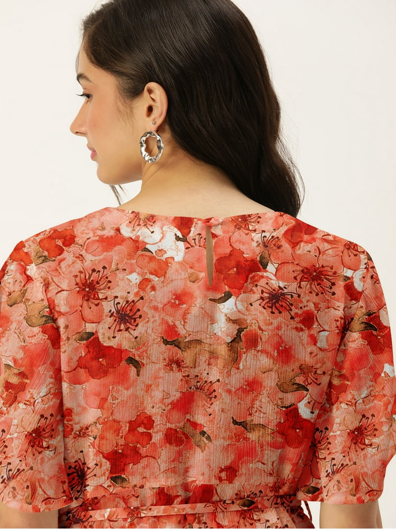 DressBerry Women's Printed Rayon Crepe Dress Casual Summer Kimono Sleeves  Knee Length High Waist Round Neck Western Style Light Weighted High Rise  Short Crepe Dress - Walmart.com