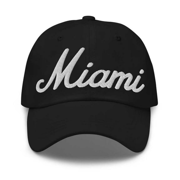 Miami Baseball Cap Miami Dad Hat Bold Script Florida FL Hat Embroidered Souvenir Gift Black