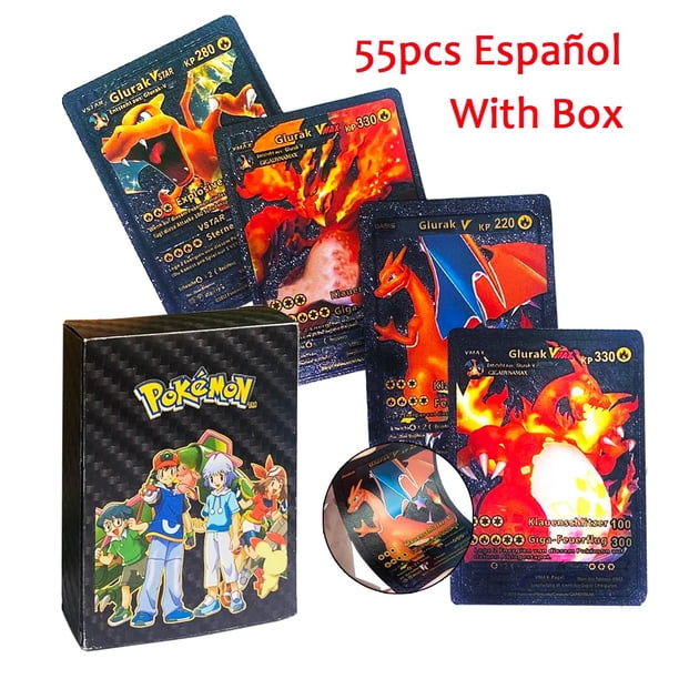 Cartas de Pokémon en inglés, español, francés, alemán, dorado, colorido, Vmax, GX, EX V, Pikachu, Charizard, Colección rara, regalos de batalla, Juguetes