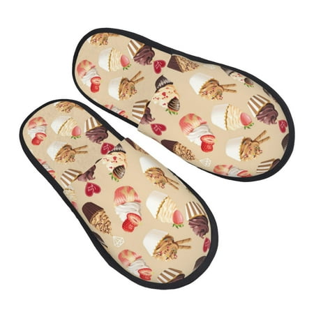 

House Slippers for Women Men - Love Cupcake Strawberry Print Soft House Shoes Fuzzy Slippers Lightweight Slip-On Cozy House Slippers for Woman Indoor Outdoor