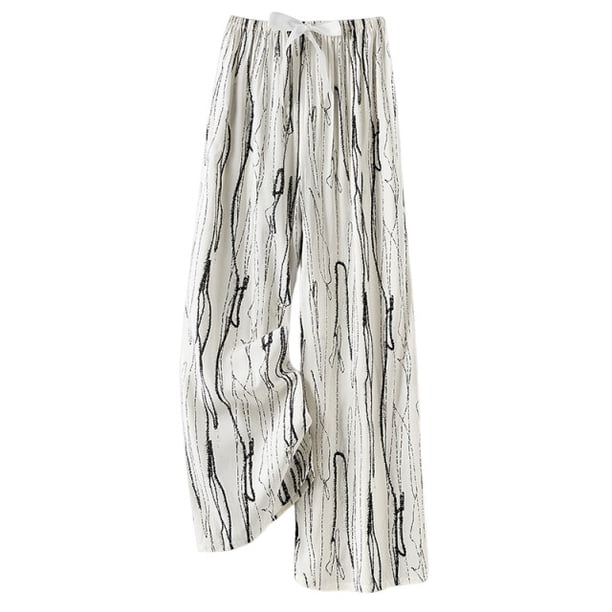 Pantalones de Piernas Anchas Casuales para Mujeres Impresión de Moda Pantalones de Longitud Completa Elásticos Regulares para Uso Casual