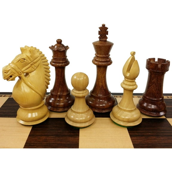 4 Q- 4" King Staunton Giant Bridled Knight Acacia Wood Chess Men Set -NO BOARD