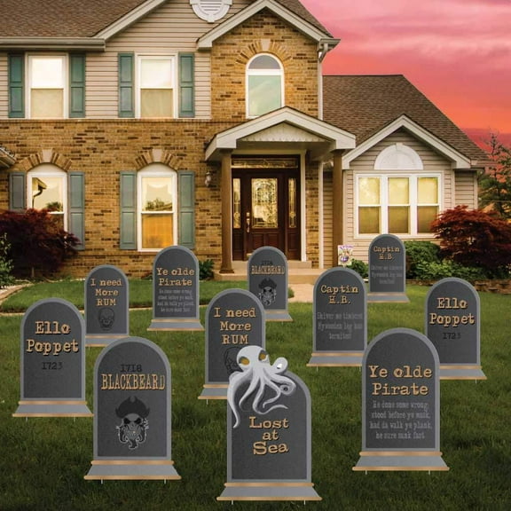 Pirate Tombstones Outdoor Decorative Yard Sign Set, 11 Pack