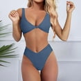thumbnail image 2 of Bathing Suits Woman -Bikini Set For Women Solid V Neck Knot Front Push Up High Leg Thong Two Piece Swimsuit, Bikinis For Women, 2 of 5