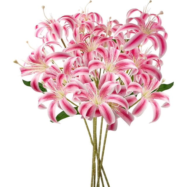 Flores artificiales de lirio de 27.5 pulgadas (70 cm), 30 cabezas de lirios falsos salvajes, paquete de 6 flores falsas rosas para decoración del hogar, rellenos de jarrón alto
