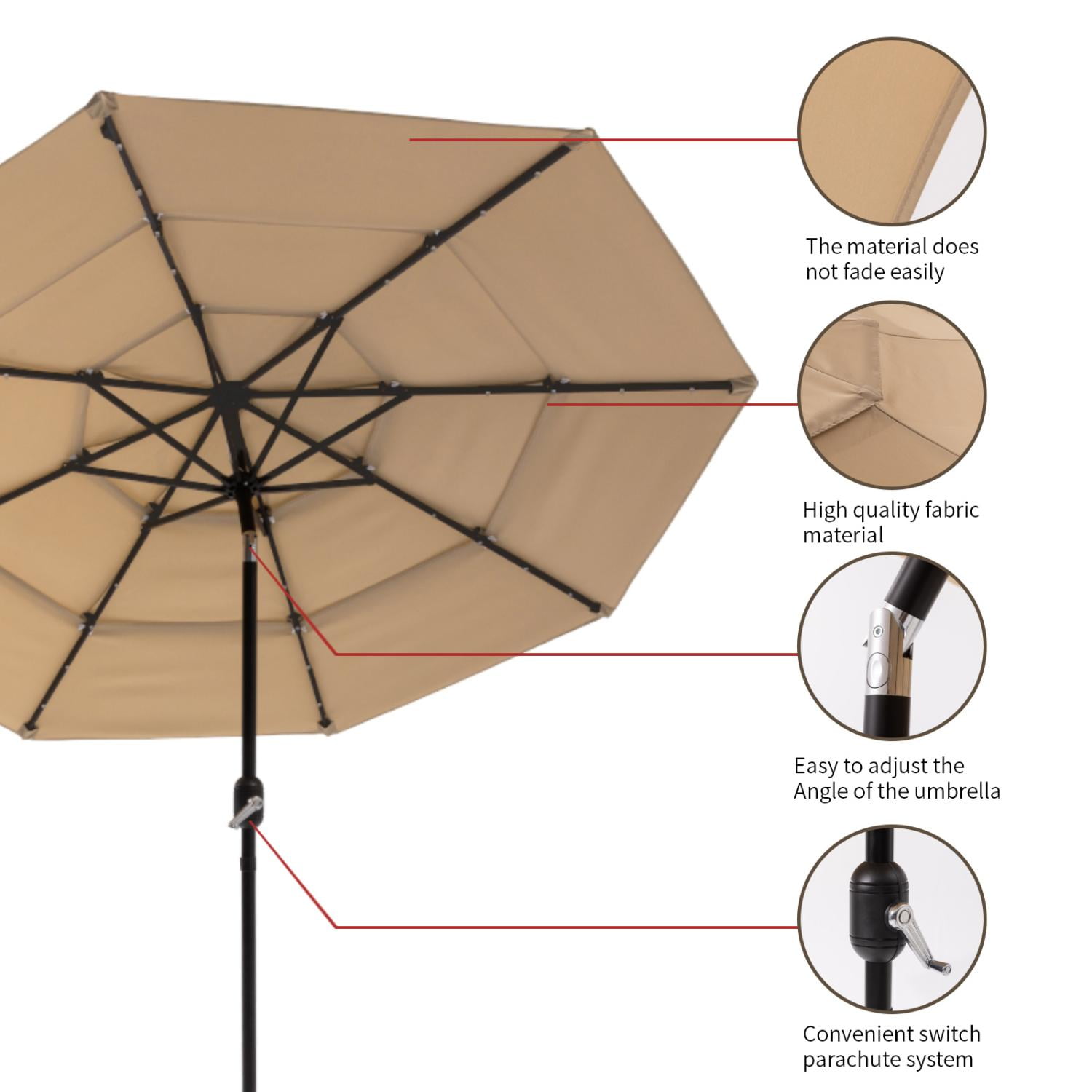 COSIEST 10FT Solar LED Patio Umbrella with Crank Lift,8-Rib Aluminum Outdoor Umbrella for Garden/Pool