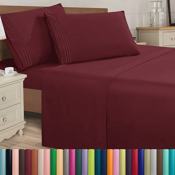 1500 Series Queen Sheet Set - Deep Pocket, Wrinkle & Fade Resistant, Silky Microfiber Bedding, 4-Piece, Luxurious & Breathable - Queen, Burgundy