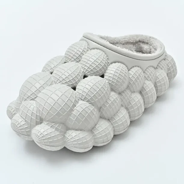 Unisex Massage Bubble Slides With Fur Men‘s Warm Fleece Cushioned Non