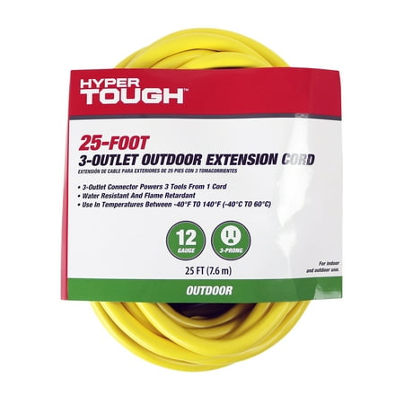 Hyper Tough 25' 12/3 Sjtw Ylw Trp-tap Ext Cord