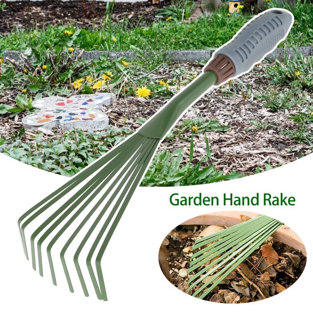 9 Teeth Hand Rake Garden Rake 15.5 Inch Grass Rake with Ergonomic Grip Cleaning Pet Excrement Rake Gardening Tools for Home Lawns