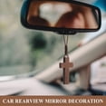 thumbnail image 2 of Vintage Wooden Cross Car Rearview Mirror Pendant, Adjustable Braided Cord Hanging Ornament, interior Auto decor Accessory, Dual-Use Cross Necklace for Vehicle Cab & Daily Wear, 2 of 5