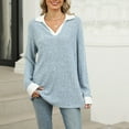 thumbnail image 3 of STETMN Women Sweaters Knit Long Sleeve Color Block Lapel V Neck Striped Tops Loose Blouses, 3 of 8