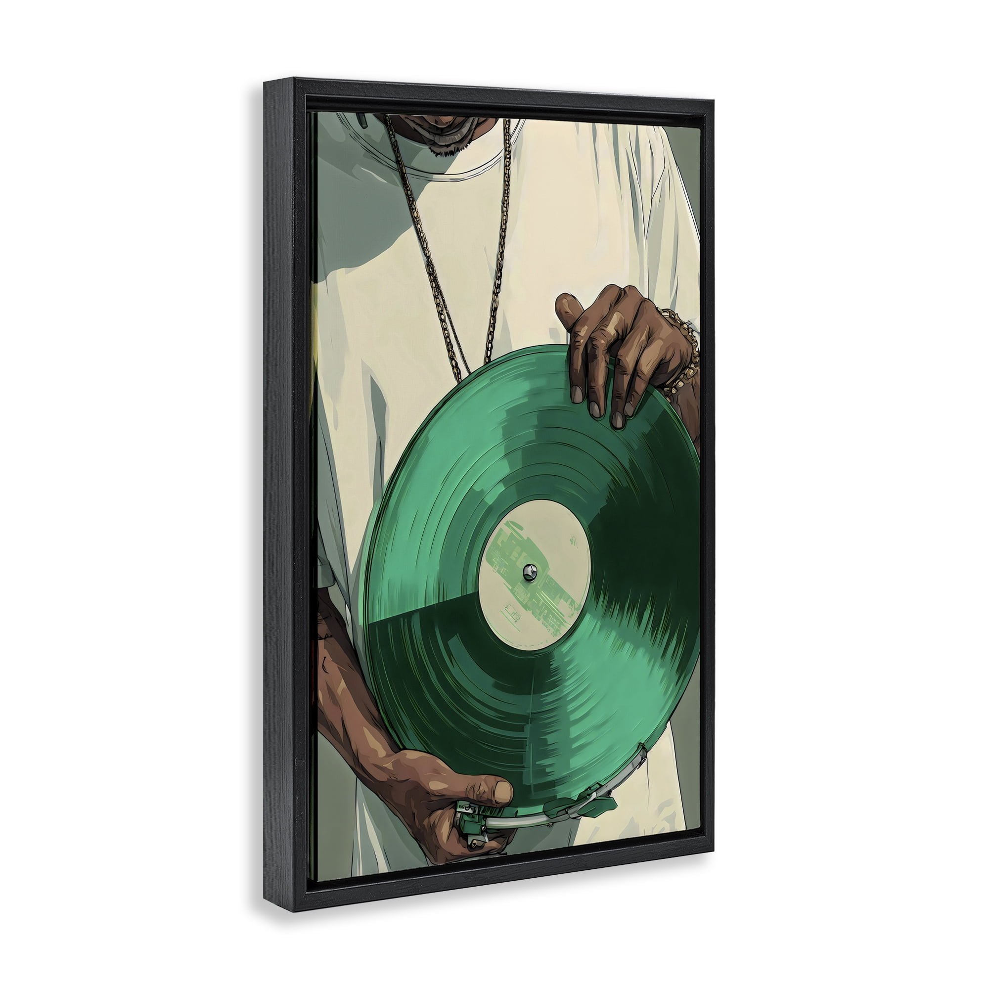 Stupell Industries Green Vinyl Record Portrait Black Framed Floater Canvas Wall Art, design by Franklyn Gregory