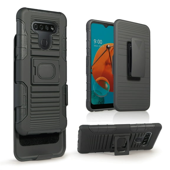 Compatible for LG K51 Case, LG Reflect Case with Tempered Glass Screen Protector Belt Clip Holster Defender Rugged Shock Proof Armor Heavy Protection Phone Cover w/Magnetic Mount Plate [Black]