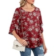 thumbnail image 3 of Pompotops Blouse en Chiffon à Manches 3/4 Imprimée Florale Décontractée pour Femmes, 3 of 7